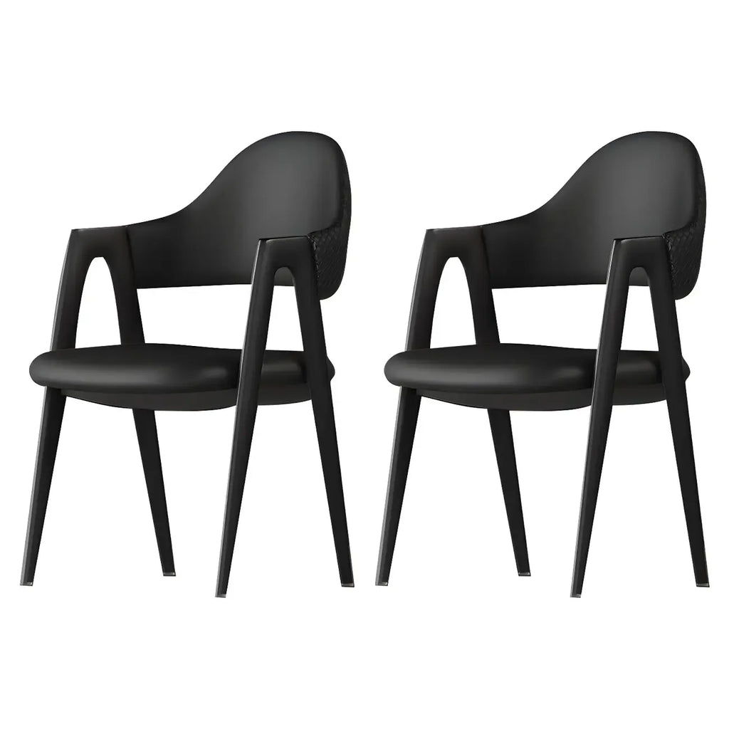 Chaise de salle à manger moderne en cuir à dossier ouvert et incurvé avec accoudoirs
