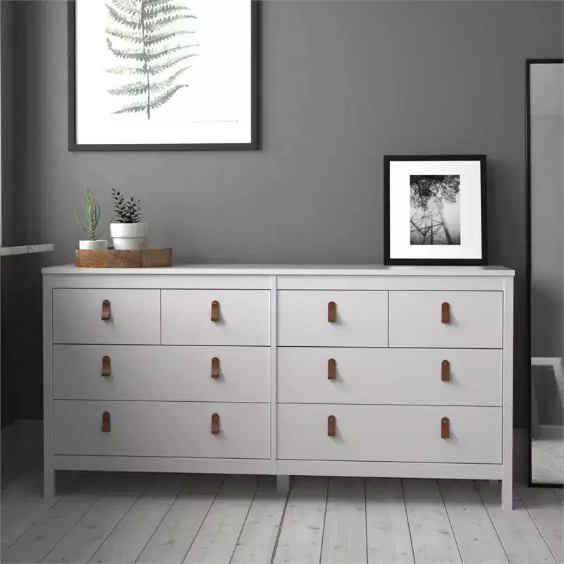 Commode double horizontale à 8 tiroirs en finition blanche