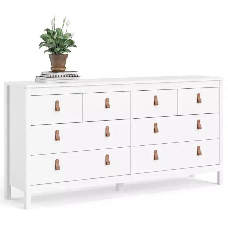 Commode double horizontale à 8 tiroirs en finition blanche