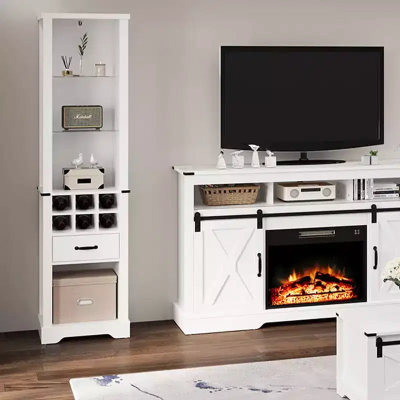 Meuble de rangement de 190 cm avec éclairage LED, étagères en verre trempé et porte-bouteilles