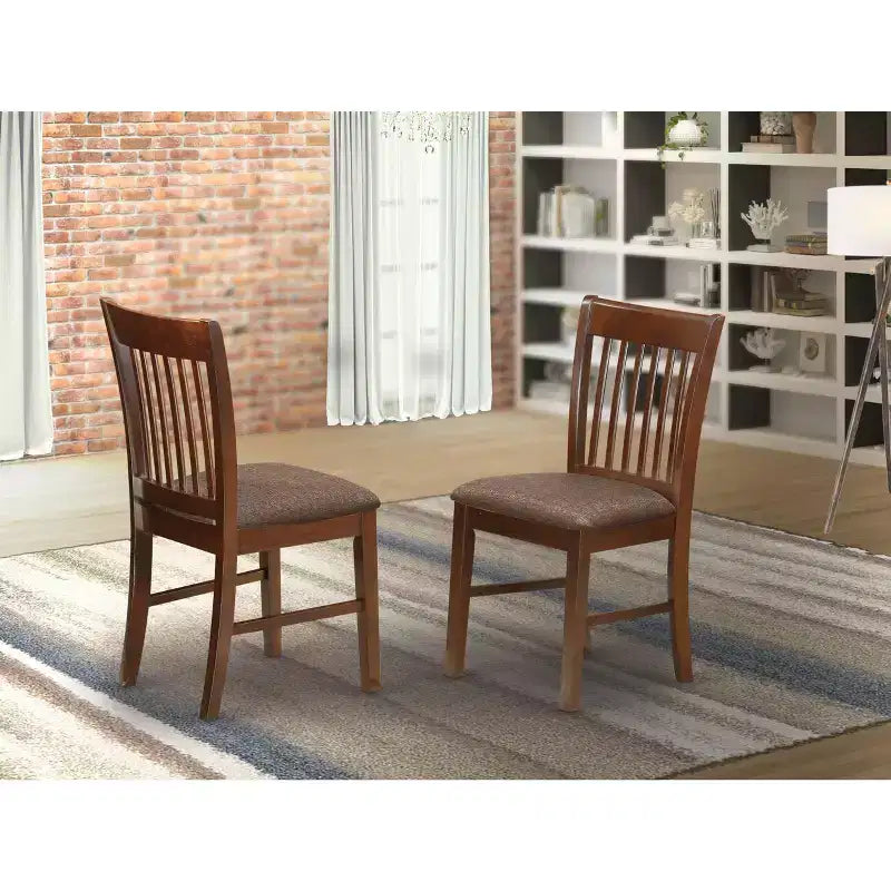 Lot de 2 chaises de salle à manger rembourrées avec cadre en hévéa asiatique et assise en lin