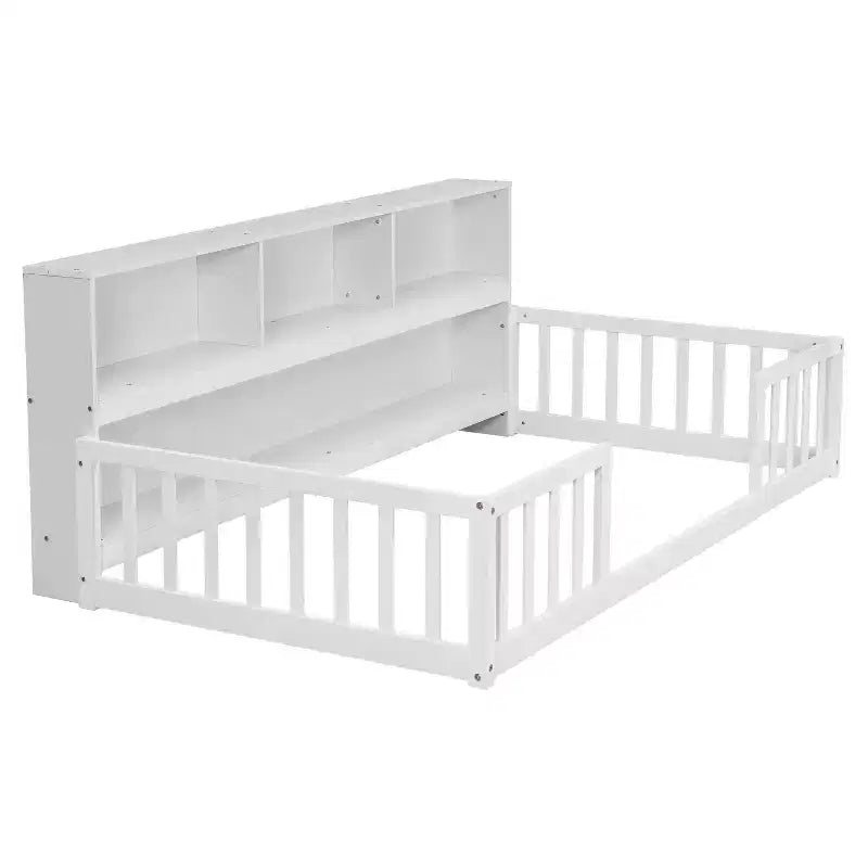 Lit double superposé avec bibliothèque et barrières de sécurité