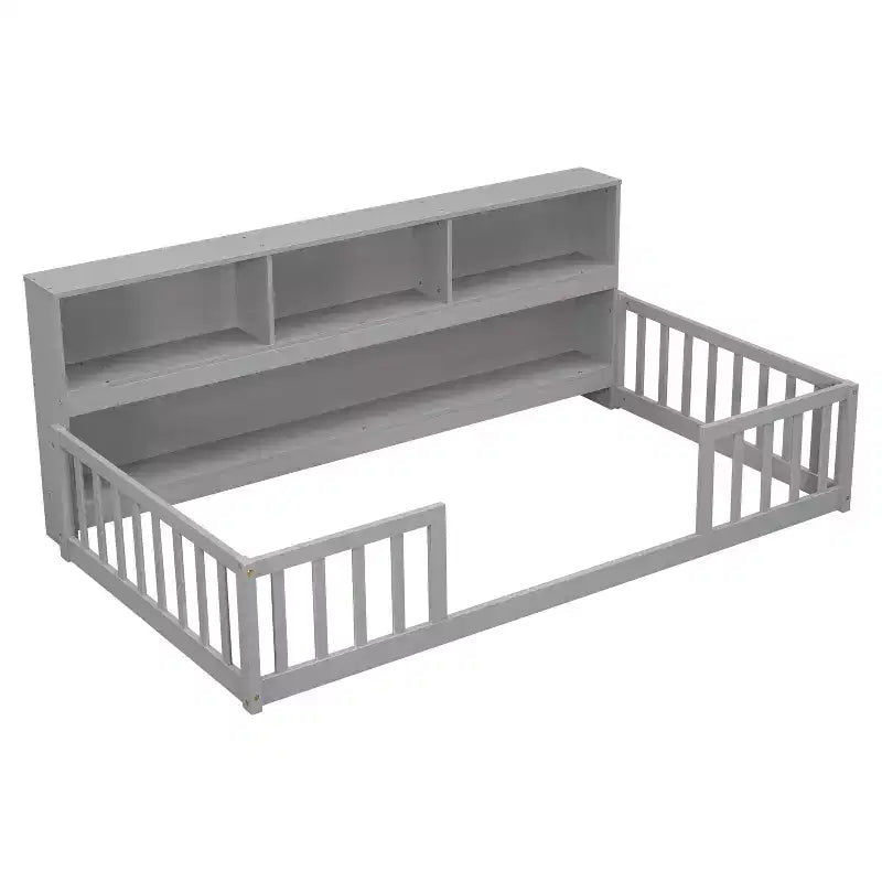 Lit double superposé avec bibliothèque et barrières de sécurité
