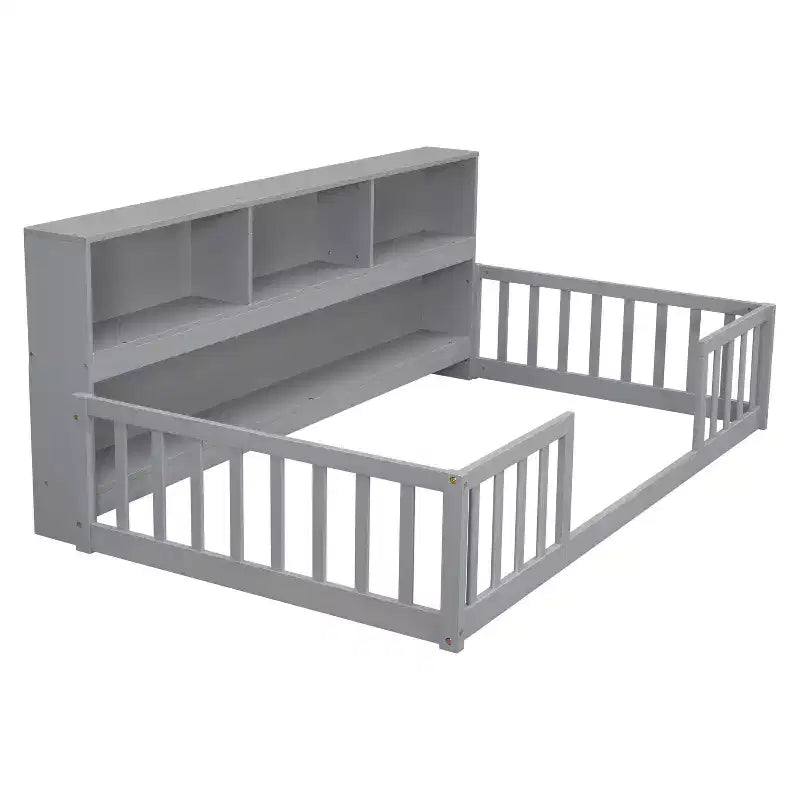 Lit double superposé avec bibliothèque et barrières de sécurité