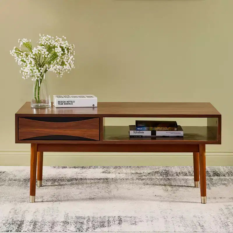 Table basse moderne du milieu du siècle avec tiroir et étagère