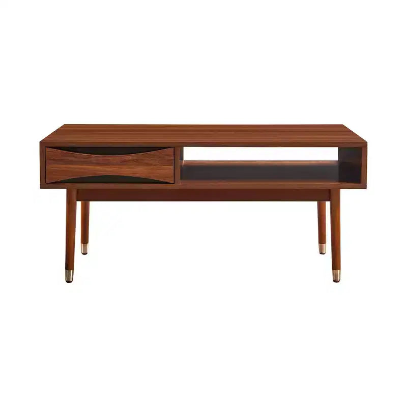 Table basse moderne du milieu du siècle avec tiroir et étagère