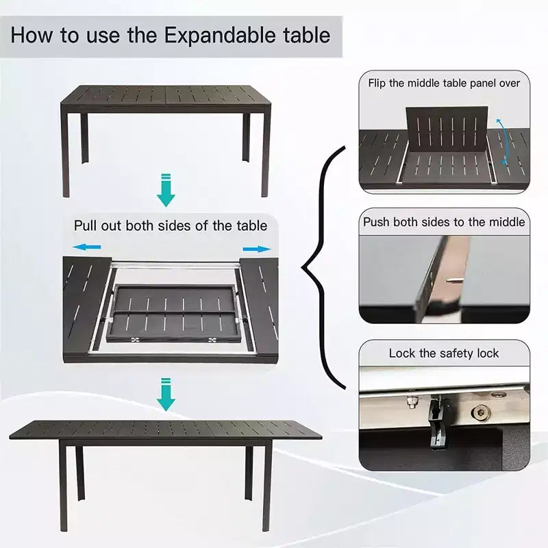 Table à manger extensible en aluminium pour terrasse, 165-241 cm, 6-8 places