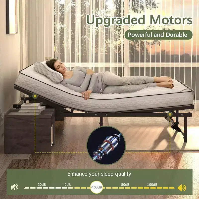 Sommier Électrique Articulé avec Télécommande Filaire, Inclinaison Ergonomique de la Tête et des Pieds - King Size