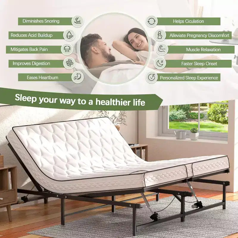 Sommier Électrique Articulé avec Télécommande Filaire, Inclinaison Ergonomique de la Tête et des Pieds - King Size