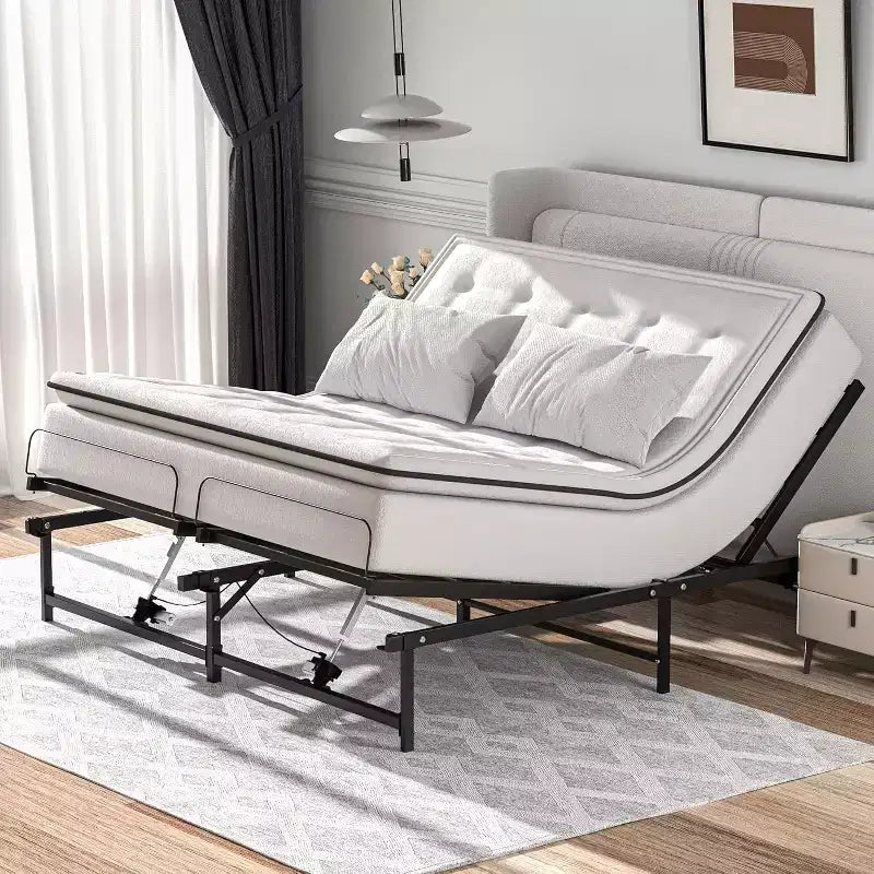 Sommier Électrique Articulé avec Télécommande Filaire, Inclinaison Ergonomique de la Tête et des Pieds - King Size