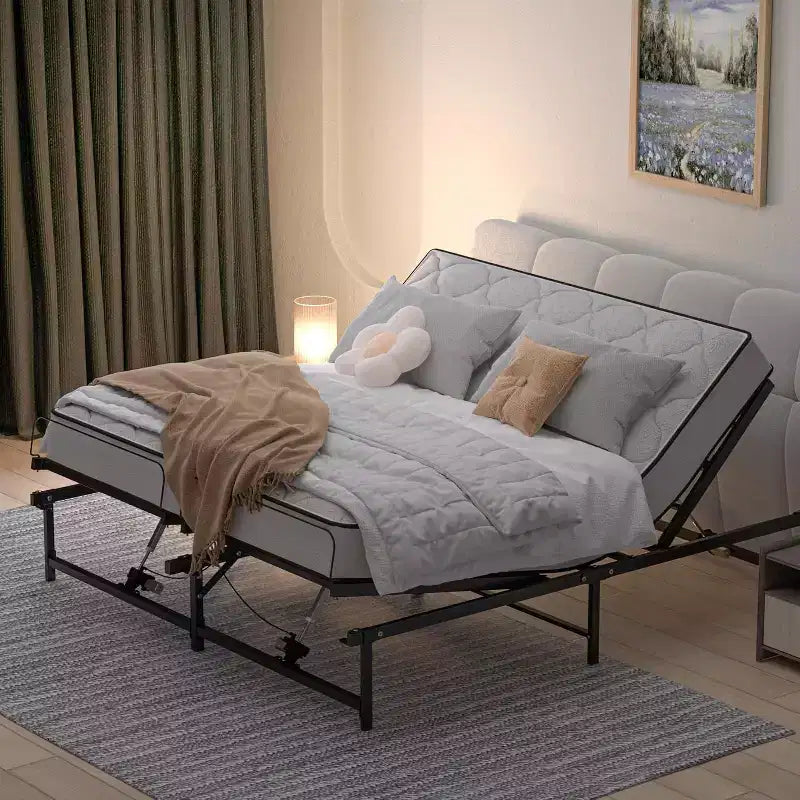 Sommier Électrique Articulé avec Télécommande Filaire, Inclinaison Ergonomique de la Tête et des Pieds - King Size