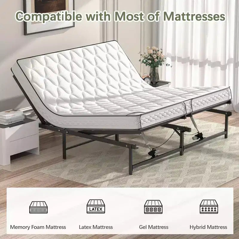 Sommier Électrique Articulé avec Télécommande Filaire, Inclinaison Ergonomique de la Tête et des Pieds - King Size