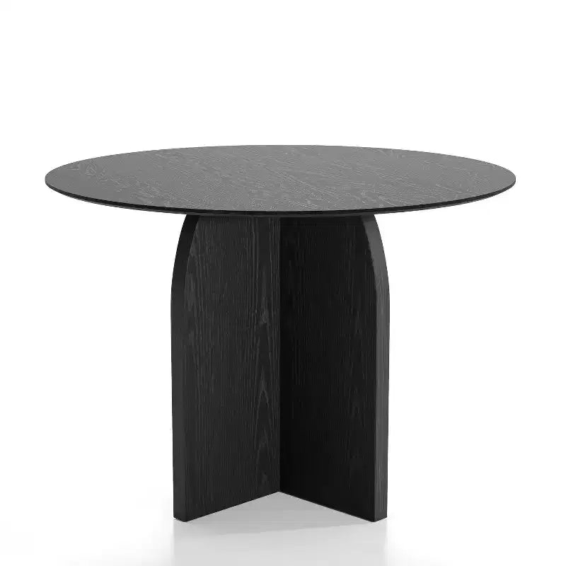 Table de salle à manger ronde en bois massif de 42 pouces avec finition noire et pieds arqués