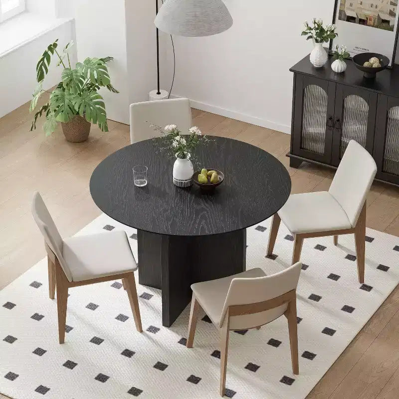 Table de salle à manger ronde en bois massif de 42 pouces avec finition noire et pieds arqués
