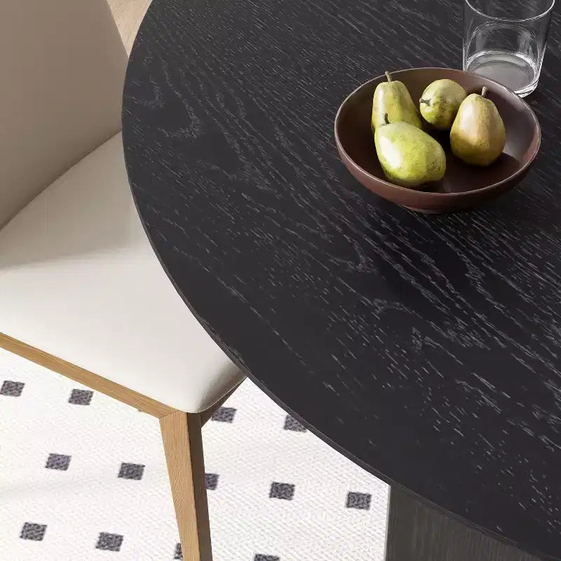 Table de salle à manger ronde en bois massif de 42 pouces avec finition noire et pieds arqués