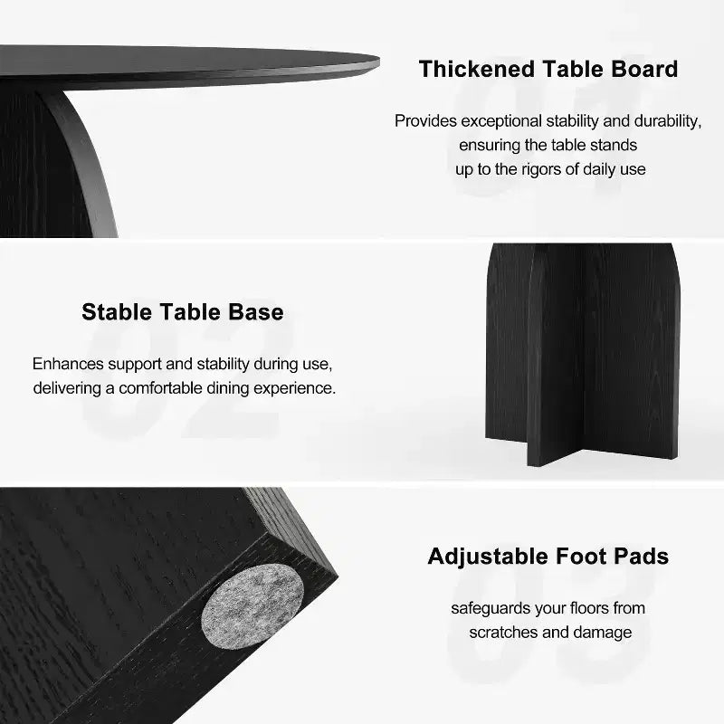 Table de salle à manger ronde en bois massif de 42 pouces avec finition noire et pieds arqués