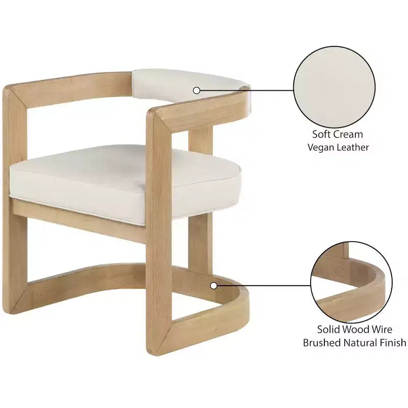 Chaise de salle à manger en cuir végétalien avec cadre en bois d'hévéa brossé