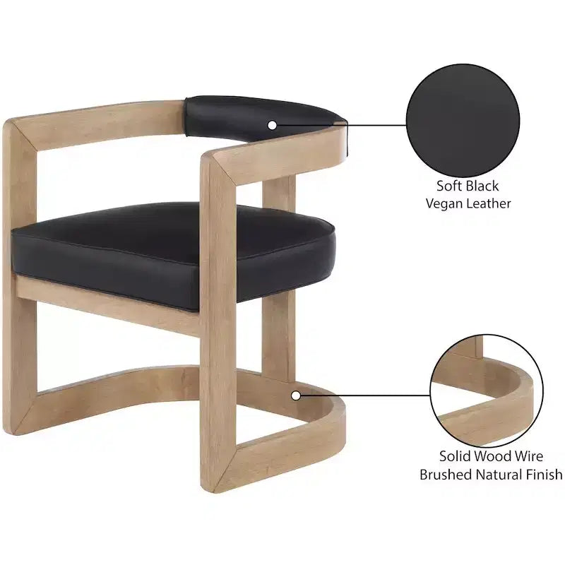 Chaise de salle à manger en cuir végétalien avec cadre en bois d'hévéa brossé