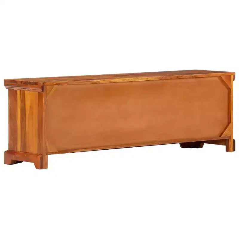 Meuble TV en bois d'acacia massif miel avec 2 tiroirs et 2 placards