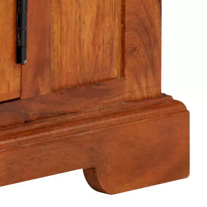 Meuble TV en bois d'acacia massif miel avec 2 tiroirs et 2 placards