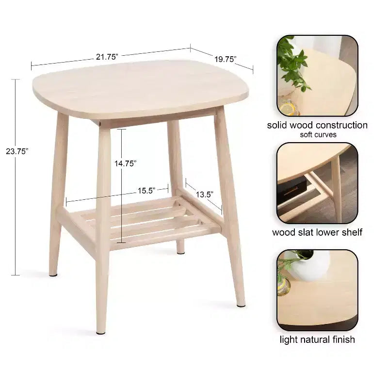 Table d'appoint en bois à deux niveaux avec étagère à lattes - Finition naturelle