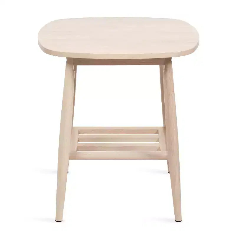 Table d'appoint en bois à deux niveaux avec étagère à lattes - Finition naturelle