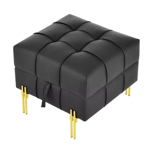 Pouffe de rangement en cuir anti-rayures de 56 cm, adapté aux animaux, avec pieds dorés en acier inoxydable - Noir