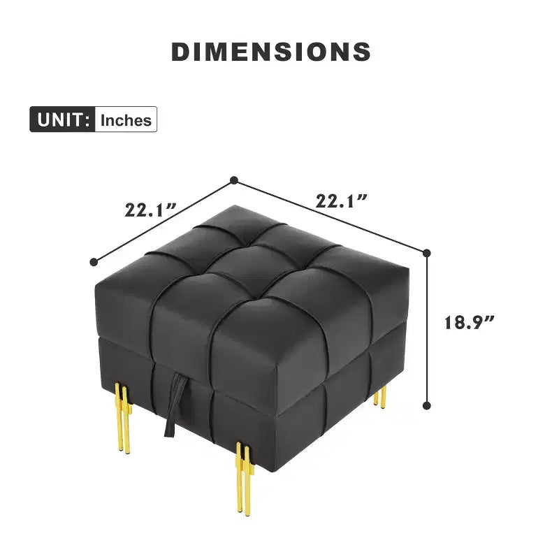 Pouffe de rangement en cuir anti-rayures de 56 cm, adapté aux animaux, avec pieds dorés en acier inoxydable - Noir