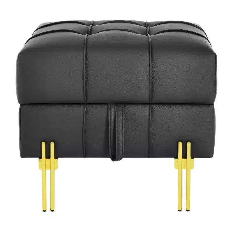 Pouffe de rangement en cuir anti-rayures de 56 cm, adapté aux animaux, avec pieds dorés en acier inoxydable - Noir