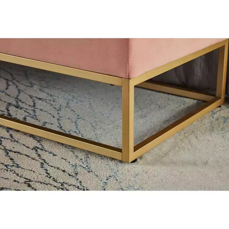 Banc de rangement en velours avec base en métal pour chambre, salon et couloir - Rose