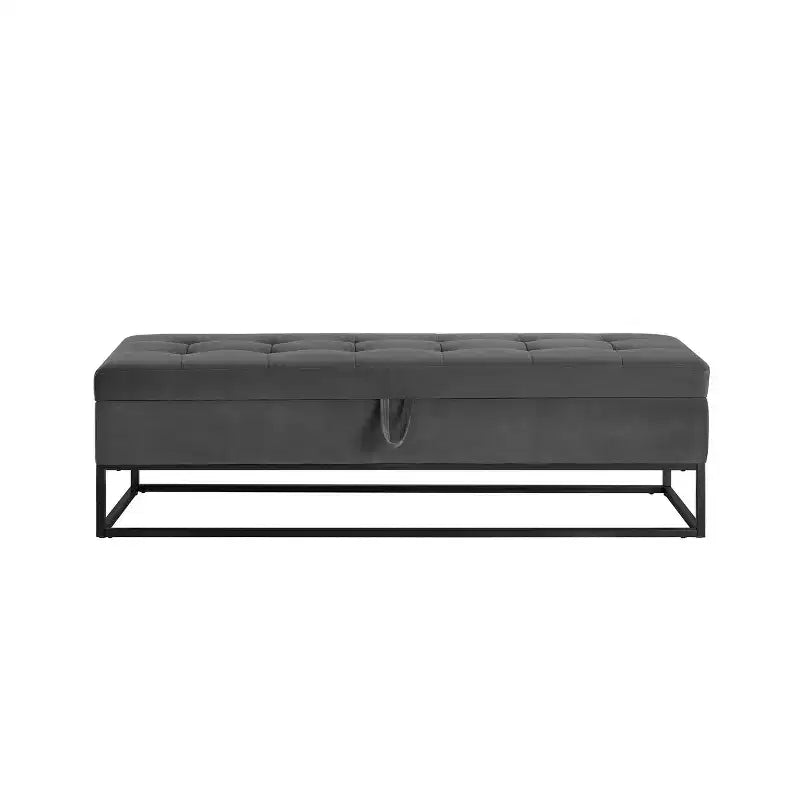 Banc de rangement en velours à base métallique pour chambre, salon et couloir - Gris