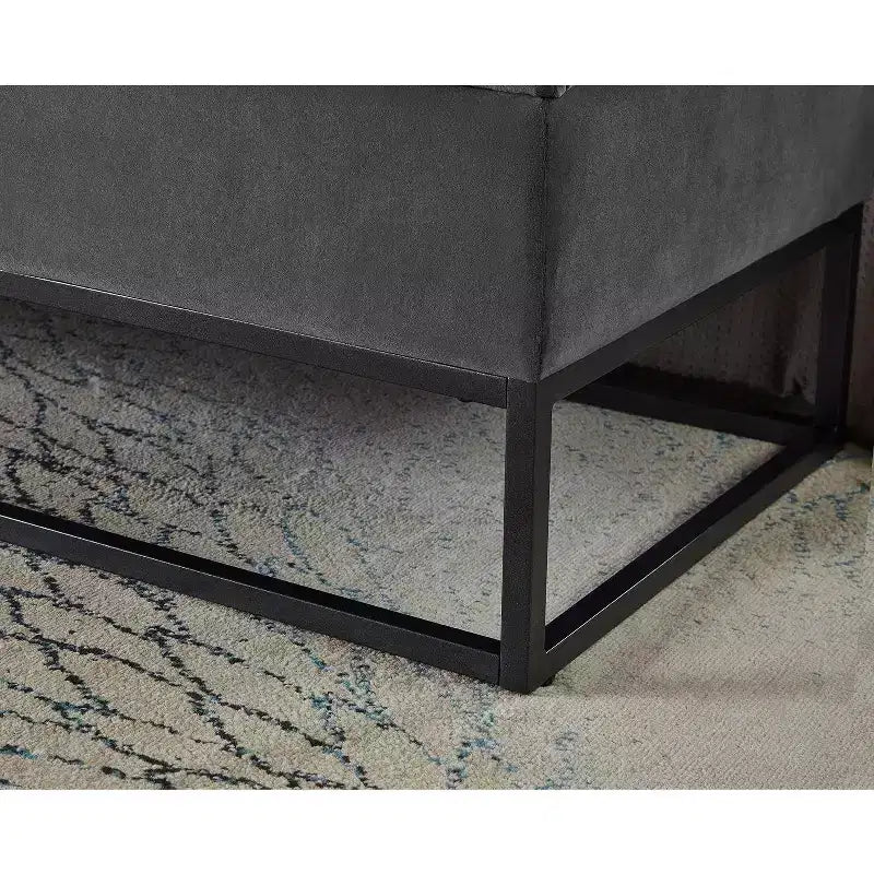 Banc de rangement en velours à base métallique pour chambre, salon et couloir - Gris