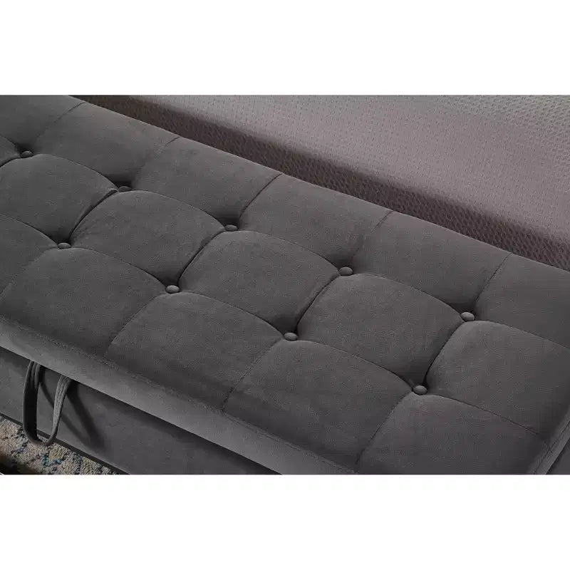 Banc de rangement en velours à base métallique pour chambre, salon et couloir - Gris