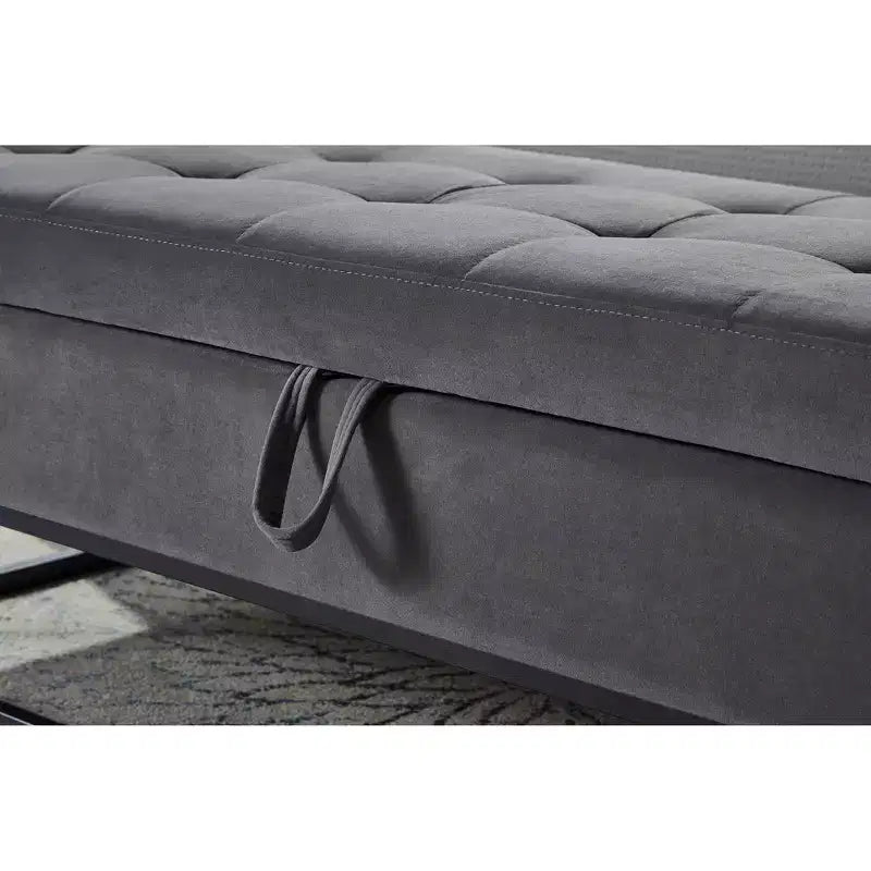 Banc de rangement en velours à base métallique pour chambre, salon et couloir - Gris