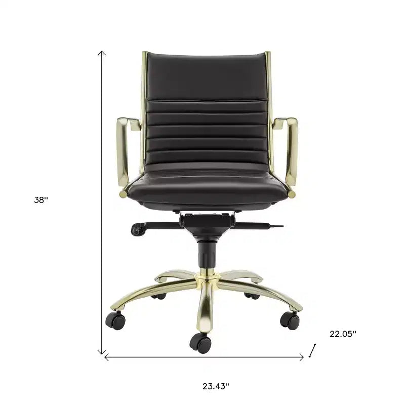 Chaise de bureau pivotante à roulettes en similicuir noir et or