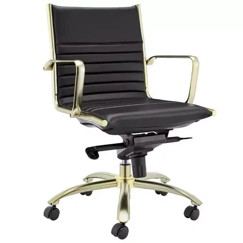 Chaise de bureau pivotante à roulettes en similicuir noir et or