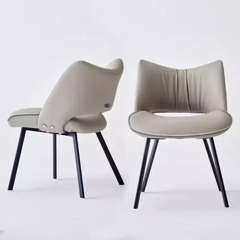Chaise de salle à manger chic et moderne, rembourrée, avec dossier incurvé et pieds en métal noir - Gris clair