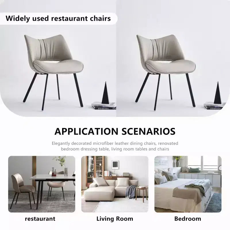 Chaise de salle à manger chic et moderne, rembourrée, avec dossier incurvé et pieds en métal noir - Gris clair