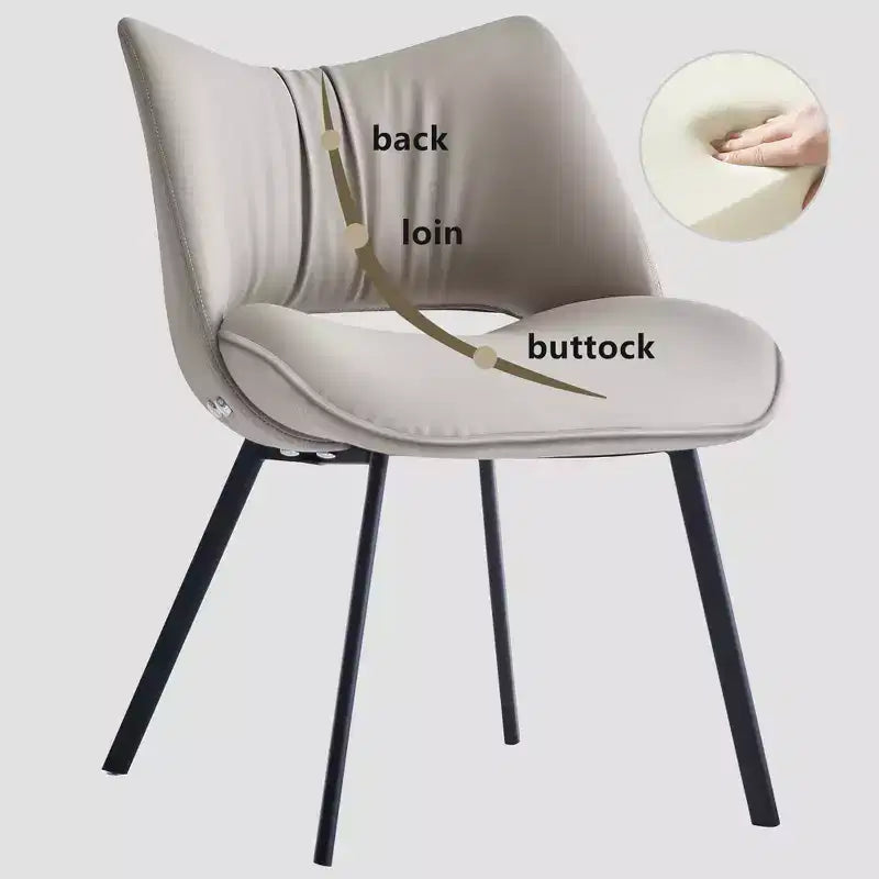 Chaise de salle à manger chic et moderne, rembourrée, avec dossier incurvé et pieds en métal noir - Gris clair