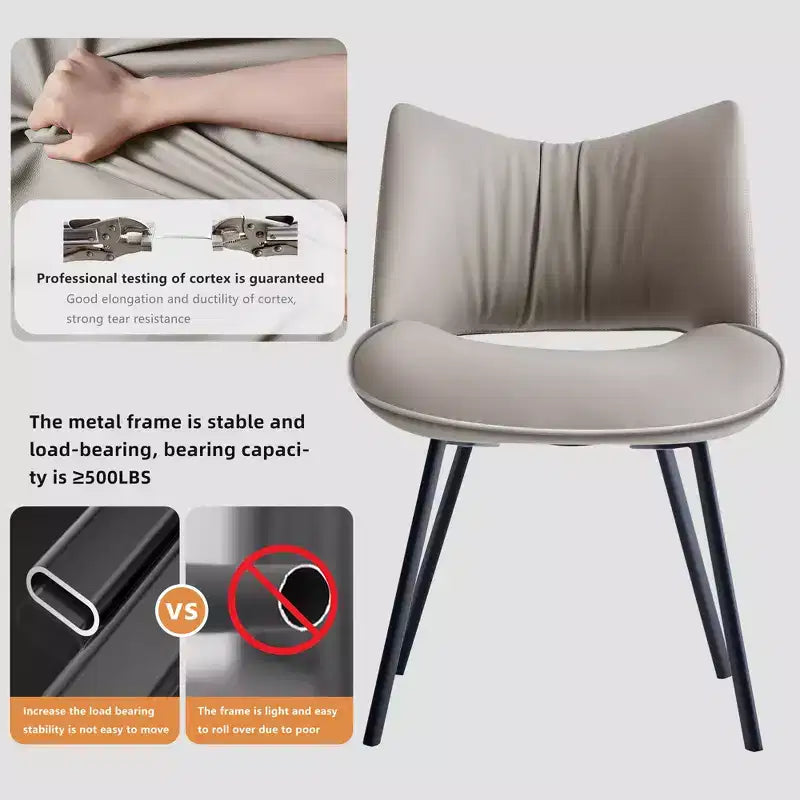 Chaise de salle à manger chic et moderne, rembourrée, avec dossier incurvé et pieds en métal noir - Gris clair
