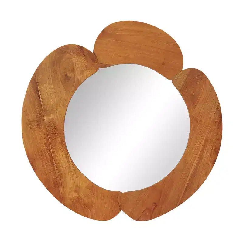 Miroir de courtoisie mural rustique irrégulier de 74 cm avec cadre en bois de teck