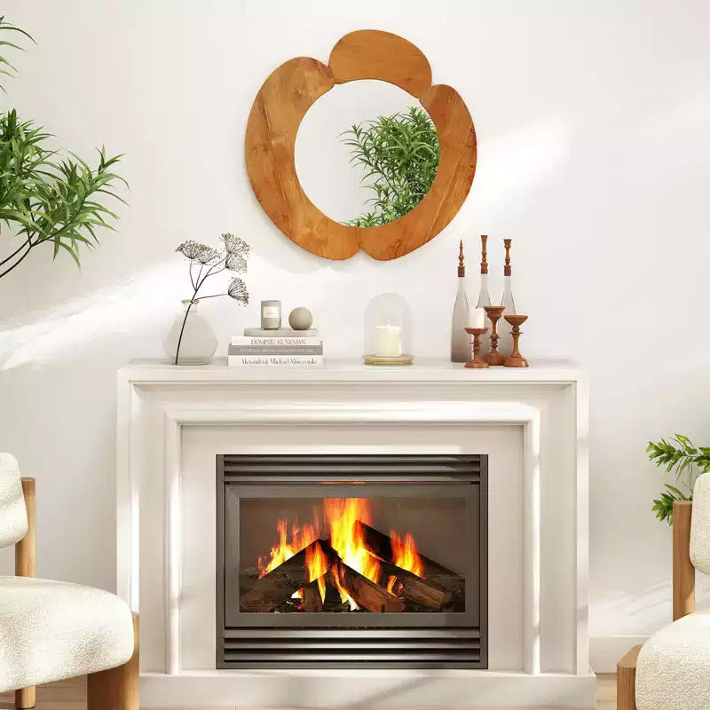 Miroir de courtoisie mural rustique irrégulier de 74 cm avec cadre en bois de teck