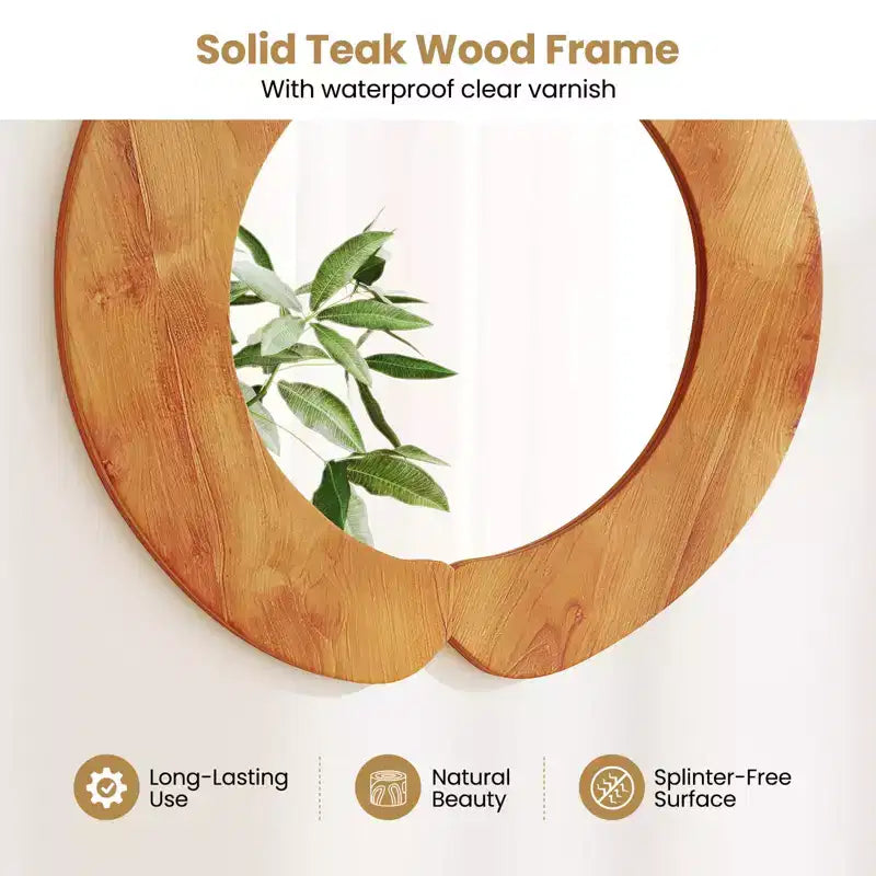 Miroir de courtoisie mural rustique irrégulier de 74 cm avec cadre en bois de teck