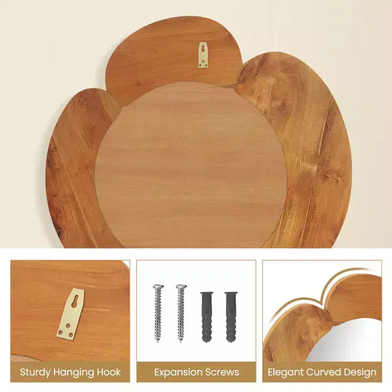 Miroir de courtoisie mural rustique irrégulier de 74 cm avec cadre en bois de teck