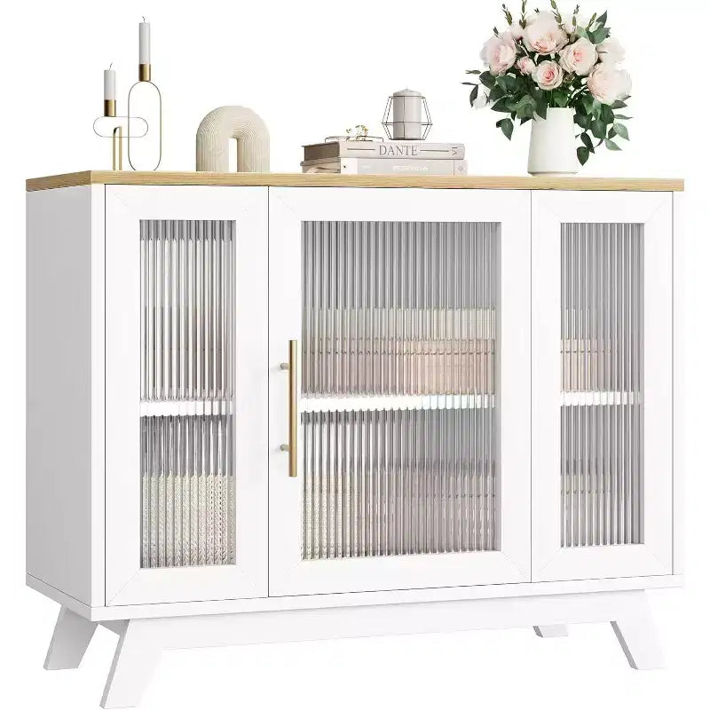 Buffet de 36 po avec porte en verre cannelé et étagère réglable