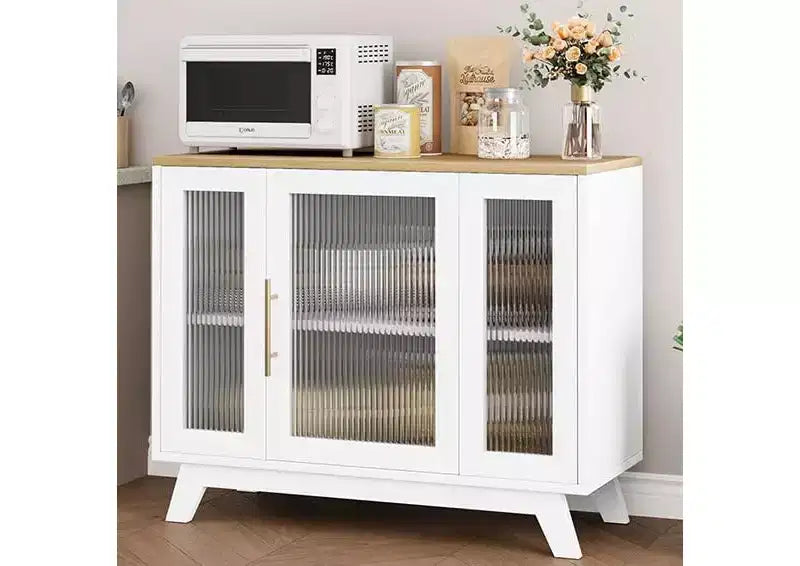 Buffet de 36 po avec porte en verre cannelé et étagère réglable