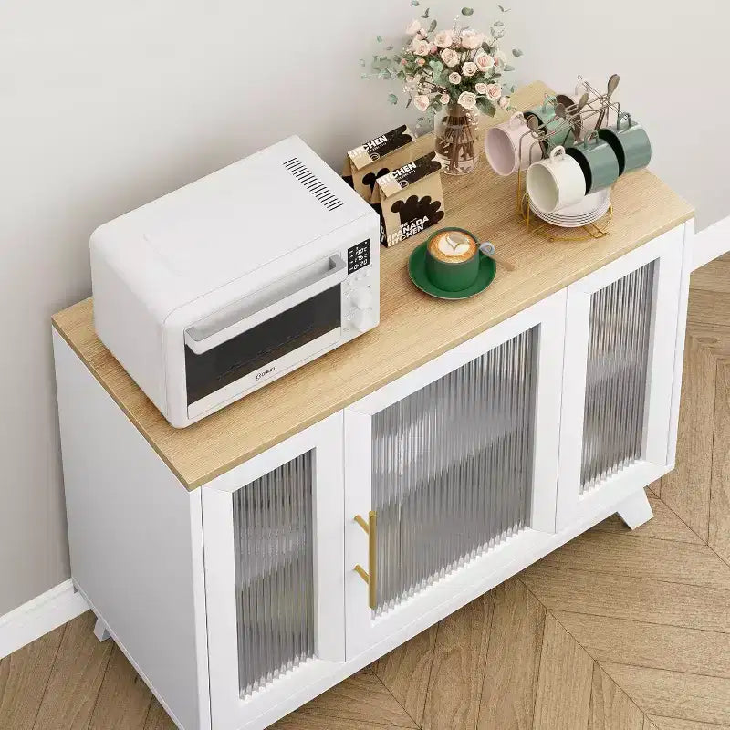 Buffet de 36 po avec porte en verre cannelé et étagère réglable