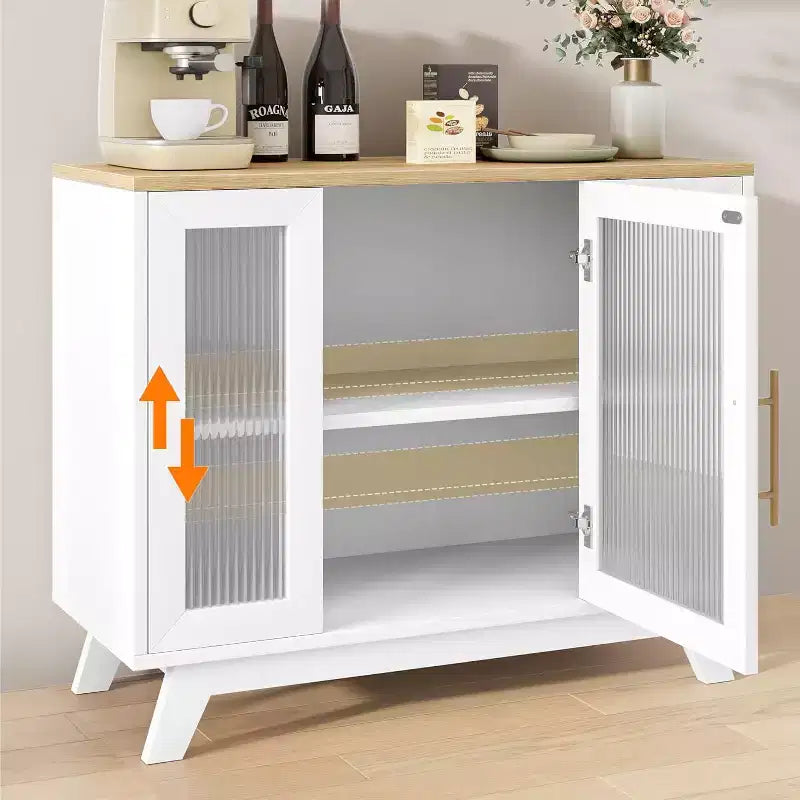 Buffet de 36 po avec porte en verre cannelé et étagère réglable