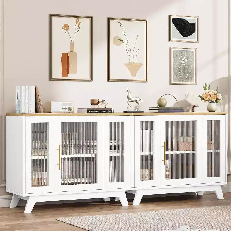 Buffet de 36 po avec porte en verre cannelé et étagère réglable