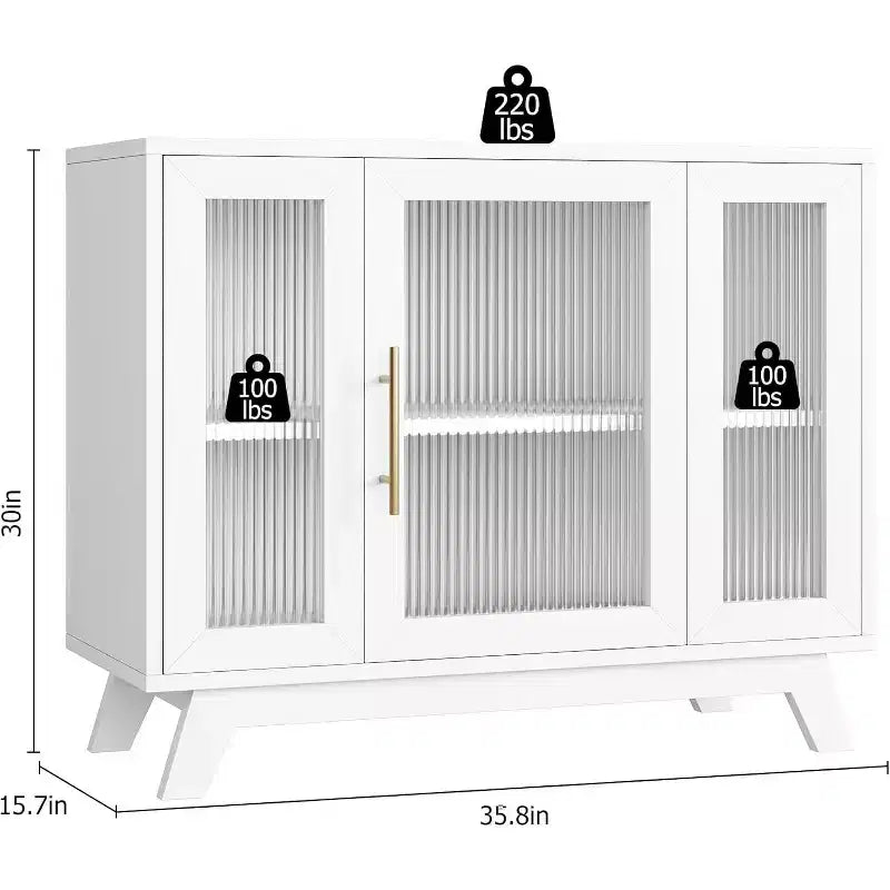 Buffet de 36 po avec porte en verre cannelé et étagère réglable